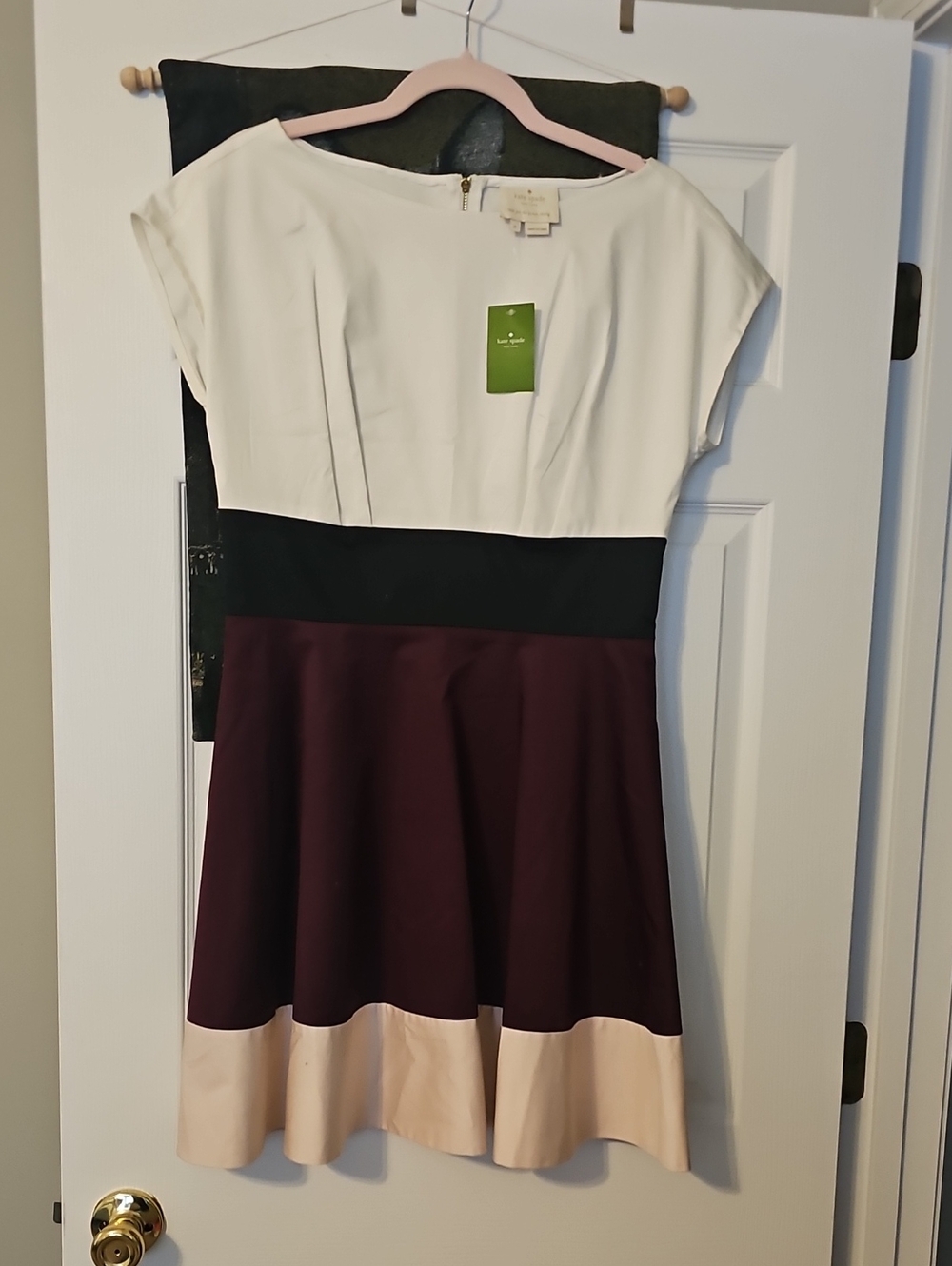 kate spade Colorblock Fit-and-Flare Dress in White, Black, Plum and Blush